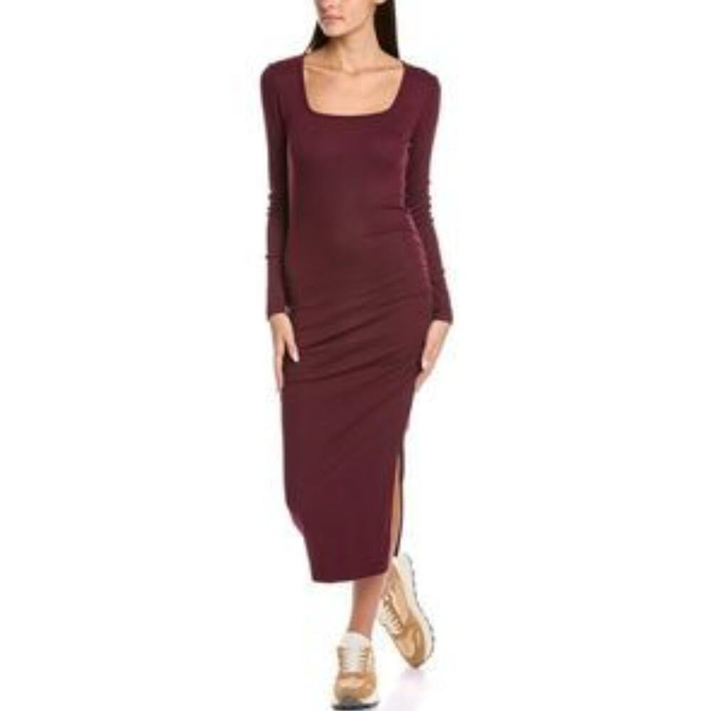 Michael Stars Natalie *In Burgundy* Square Neck Cotton Blend Midi Dress New L